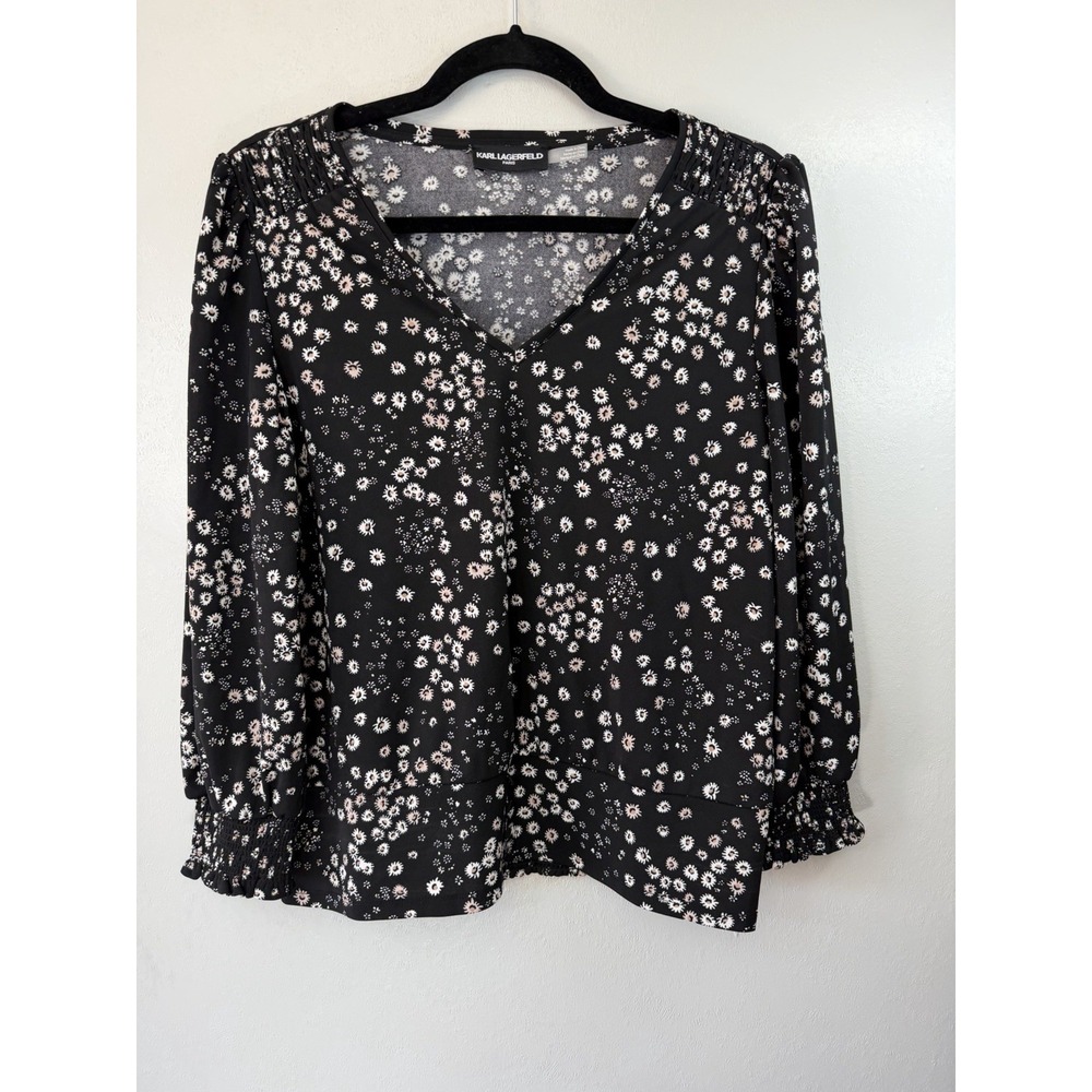 Karl Lagerfield Pullover Top W V Neck And Covered Buttons No Size Tag See Pics - Picture 1 of 12